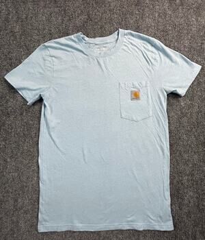 Carhartt Youth Pocket T Shirt Light Blue Size L 14-16 Loose Fit Logo Tee